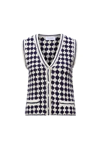 Rich & Royal - V-Neck Crochet Vest with Knitted Detail midnight blue - Gr. - S