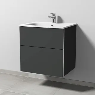 Sanipa 3way Waschtischunterbau zu Geberit Renova Plan Slim Waschtisch mit 2 Auszügen, Graphit-Matt BP6861B