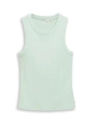Denim Tom Tailor - Slim Fit Top mit Rippstruktur light matcha green - Gr. - M