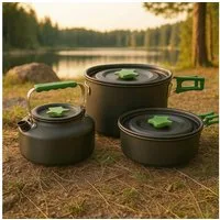 Koopman Kochtopf Campingtopf 3tlg Ø 17 cm KLEIN MINI, Aluminium (Set, 3-tlg., Packung), 3 Größen, Klappbare Griffe, Aluminium, Inkl. Stoffbeutel, Kompakt