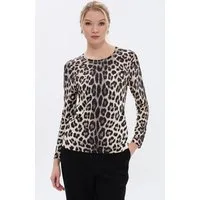 Passioni Rundhalspullover mit Leoprint
