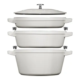 Staub Stackable Set Kochtopfset Stackable 3-tlg, rund, Weisser Trüffel, Gusseisen