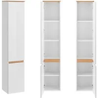 Lomadox Hochschrank CAMPOS-56 Badezimmer mit 2 Türen Hochglanz weiß mit Wotaneiche : 35/176/30 cm
