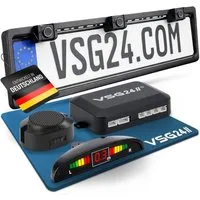 VSG24 Akustische Premium Einparkhilfe ECHO PLUS Parkhilfe zum nachrüsten PDC Rückfahrkamera (Rückfahrwarner mit Lautsprecher & 4 Sensoren Stecksystem Nachrüstsatz)