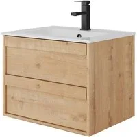 UEV Waschtisch mit Unterschrank, Waschbeckenunterschrank 60cm/75cm/90cm hängend (Komplett-Set, Badezimmmer Schrank für Gäste WC, mit Wasserhahn und Pop-up-Ablassventil), Keramik Waschbecken