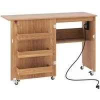COSTWAY Schreibtisch, 2 in 1 Nähtisch klappbar mit Ladestation, Rollen
