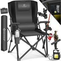 KESSER Campingstuhl (Strandstuhl mit hoher Rückenlehne + Tasche), Campingstuhl Inkl. Campinglicht, Angelhalterung und Getränkehalter