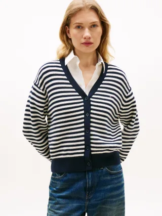 CO CARDI LS CARDI Fine Stp Ivory Pet/Dark N Navy - Gr. - XL