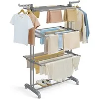 SONGMICS Wäscheständer Turm Standtrockner 4 Ebenen, Flügelwäscheständer, einfacher Aufbau, klappbare Flügel, mit Rollen, 63,5 x 128 x 173 cm