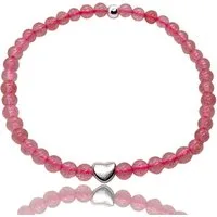 Steinfixx® Perlenarmband Edelstein Erdbeerquarz mit 925 Silberperle und Herz incl. Geschenkbox (4 oder 6 mm, Größe M, 1-tlg., angenehm zu tragen), AAA-Qualität