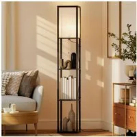 HOMCOM Stehlampe Stehleuchte mit Regalen für Wohn-/Schlafzimmer, Ein-,Ausschalter, ohne Leuchtmittel, Holz Schwarz+Weiß 26 x 26 x 160 cm