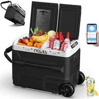 oyajia Kühlbox Kompressor Kühlbox mit APP-Steuerung, bis -20°C, 12/24V, MAX/ECO Modus, 50 l, 100-240V, Zweizonen-Temperaturregelung, Auto Camping Kühlschrank