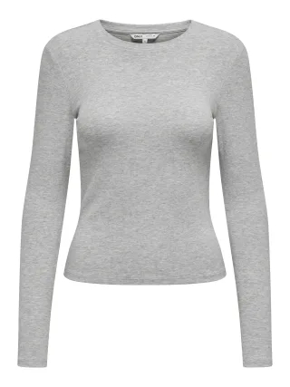 ONLY - ONLRILEY O-NECK L/S TOP JRS NOOS Light Grey Melange - Gr. - M