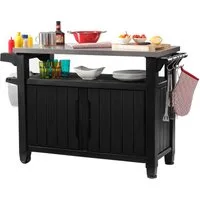 Keter Grillablagetisch UNITY XL in Holzoptik Anthrazit, aus Kunststoff mit Edelstahlplatte (mit Küchenrollenhalterung, Aufhängungen), abschließbar, UV- und witterungsbeständig