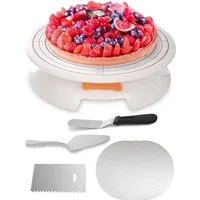 Praknu Tortenplatte Tortenplatte Drehbar Set 5 - teilig - 30cm Drehteller - rutschfest, Plastik-Edelstahl, (Set), 5-teilig - 30cm Drehteller - rutschfest - Zum Dekorieren und Verzieren