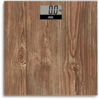 ADE Personenwaage digital, Körperwaage in gemütlicher Holzoptik, rutschhemmende Wiegefläche aus Sicherheitsglas, LCD-Display, bis 180kg