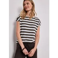 STREET ONE Shirttop Streifenmuster mit Glitzerdetails, seitliche Schlitze
