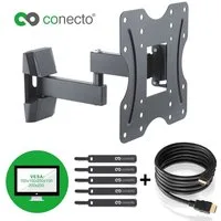 conecto TV-Wandhalterung TV Wandhalter für LCD LED Fernseher & Monitor, (bis 42 Zoll, inklusive HDMI-Kabel und Klett-Kabelbinder, neigbar, schwenkbar)