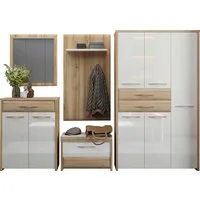 OTTO home Garderoben-Set Gala, (Set, 5-St., Garderobenschrank,Schuhschrank,Schuhbank,Garderobenpaneel,Wandspiegel), Soft-Close Funktion, Hochglanz UV lackiert