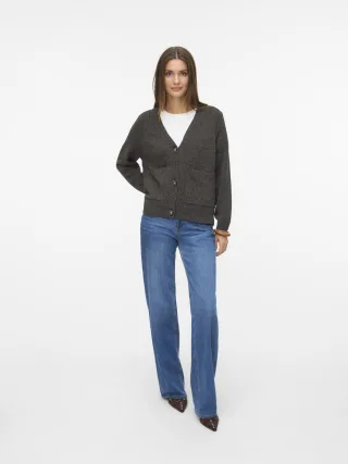 VERO MODA - VMBOOM LS V-NECK BUTTON CARDIGAN GA NOOS Chocolate Torte - Gr. - S