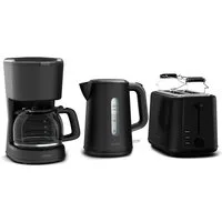 Klarstein Frühstücks-Set Velaire (3-tlg), Toaster 800W Wasserkocher 1,7 L 2200W Kaffeemaschinen 900W Schwarz