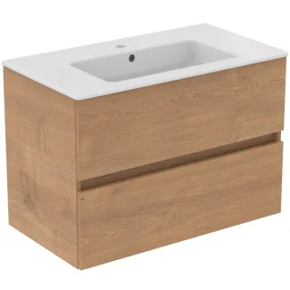 Ideal Standard Möbelpaket Eurovit+ m.WT 81cm Weiss u.Schrank 80cm 2 Ausz. Hamilton Eiche, R0574Y8 R0574Y8
