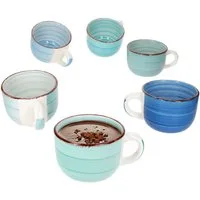 MamboCat Becher 6er Set Blue Jumbotasse 400ml 6 Personen blaue XL-Becher, Steingut