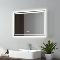 EMKE Badspiegel LED Bewegungssensor 6500K Wandspiegel mit Beleuchtung Beschalgfrei (Touch-Schalter), Antibeschlag, Dimmbar und 3 Lichtfarben IP44