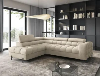 Ecksofa mit Schlaffunktion Sofa AMARA Stoff Whisper Creme Ottomane Links