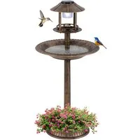 COSTWAY Vogeltränke, Vogelbad, Futterspender, mit Blumentopf, Ständer