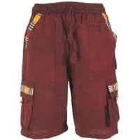 Guru-Shop Relaxhose Ethno Yogashorts im Goastyle - weinrot Hippie, Ethno Style, alternative Bekleidung