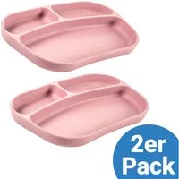 MiaMia Teller Rose, 2 x Baby Kinder Silikon Teller für Tisch & Hochstuhl - bruchsicher