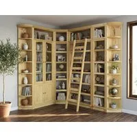 OTTO home Bibliothek Soeren - 7-tlg. Set: mit 1 Regal B 80 cm., 1 Regal B 40 cm, 1 Eckregal, Set 7-tlg., Inkl. 1 Vitrine,2 gerundeten Abschlussregalen und 1 Holzleiter,H220 cm