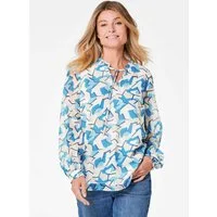 GOLDNER Chiffonbluse Chiffonbluse mit Rüschen und Bindeband Gemustertes Design mit femininem Ausschnitt und Bindeband