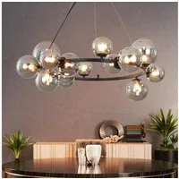 ZMH Pendelleuchte Esszimmer 14 Flammig Modern Hängeleuchte G9 Kronleuchter Glaskugel, Groß Retro Hängelampe Hotel, ohne Leuchtmittel, Einstellbare 150CM Rauchgrau Esszimmerlampe Treppenhaus Flur