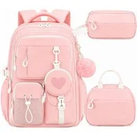 MOPUEA Schulrucksack Schulrucksack Set 3-tlg Wasserabweisend Ergonomisch mit Viele Fächer (3-teiliges Schulrucksack Set für Schule und Freizeit, 3-teiliges Schulrucksack Set für Schule und Freizeit), 17,6 Zoll Laptopfach leicht ergonomisch isolierte 