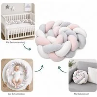 LuMali Nestchenschlange Bettschlange geflochten 210cm Nestchen Bettumrandung Babybett Zopf, Stillkissen Seitenschläfer Velour weich hypoallergen Pastellfarben
