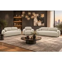 M-Punkt24 Sofa Sofa - Set VERONA 3-2-1 mit Bettfunktion BUBBLE SOFA, Set, Creme, mit Bettfunktion, BOUCLE, Edel, Luxus, Glamour, Hohe Qualität, Made in Europe, mit Federkern, HR-Schaum, dicke HR-Schaum-Polsterung