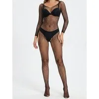 Elegant Love Bodystocking-Ouvert Netz-Strumpfbody mit offenem Schritt – figurbetontes Catsuit-Dessous Stilvolle Reizwäsche – Netz-Body, schulterfreier Ausschnitt, S–XL