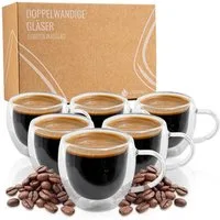 Exitoso Gläser-Set 6er-Set 80ml, Glas, Latte Macchiato Kaffee Softdrinks Bier Tee Kakao, doppelwandig