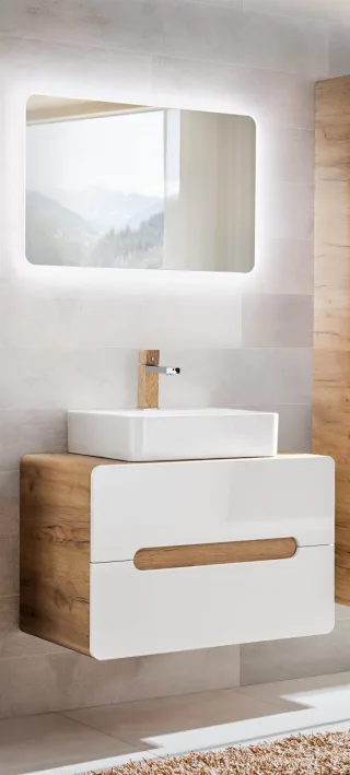 Badmöbel Set 2-tlg Badezimmerset FERMO Weiss 80cm HGL ohne Waschtisch