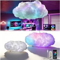 PRIISF Kugelleuchte Pendelleuchte Cloud Kronleuchter Wolke Deckenleuchte Baumwolle Leuchte, Fernbedienung, APP-Steuerung, RGB Hängeleuchte dimmbar Decken Pendel Lampe Atmosphäre, mit Bluetooth Federn Thundercloud Hängelampe, für Schlafzimmer, Esszimm