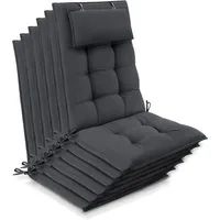 Beautissu Hochlehnerauflage 6er Set Sun-HL Hochlehner Auflage 120x50x8cm Anthrazit, Mit Kopfpolster, rutschfest & robust – Befestigungsbänder, UV 5