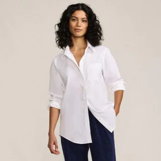 Bügelleichtes Langarmhemd im Boyfriend-Look für Damen, Damen, size: regular, Weiß, Baumwolle, by Lands' End