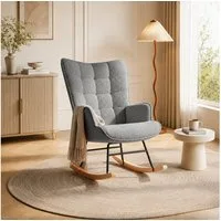 Simurq Schaukelstuhl Teddy Schaukelsessel Wingback mit Holzkufen, Wippfunktion, Teddybezug, Wingback-Design, Holzschwingen