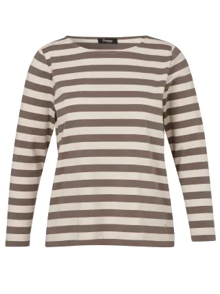 Frapp - T-Shirt Rundhals 1/1 Arm Ringel nougat/sand - Gr. - 48