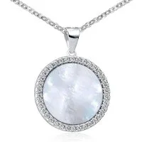 Materia Runder Anhänger Damen Perlmutt Zirkonia Ø18mm KA-456, 925 Sterling Silber, rhodiniert