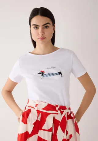 MORE & MORE - T-Shirt mit Dackelprint weiß - Gr. - 42