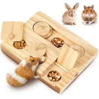 Ledander Tier-Beschäftigungsspielzeug Futtersuchspielzeug für Meerschweinchen,Leckerli-Spender6-in-1, Interaktives Holzspielzeug für Kleintiere:Kaninchen, Chinchillas&Mäuse