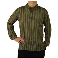 SIMANDRA Streifenhemd Herren Kurta Klassisch Gestreift Grün